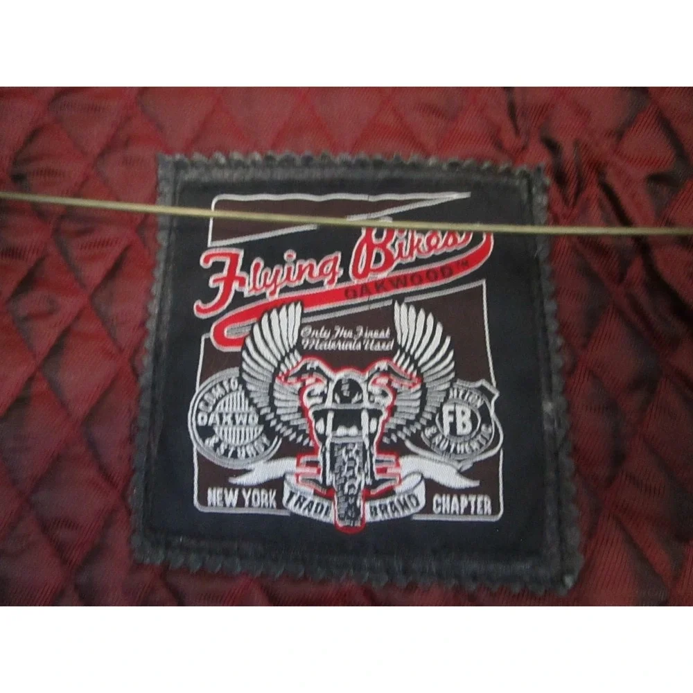 Flying Bikes Oakwood Leather Motorcycle Jacket Womens Large Black Quilted Belted